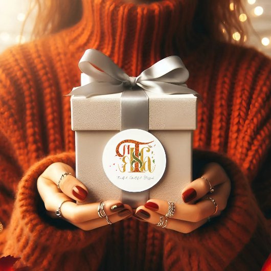 Elegant Manuscript Thanks Autumn Fall Foliage ラウンドシール