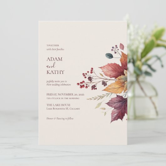 Elegant Maple Leaf Fall Wedding Invitation 招待状 (スタンド正面)