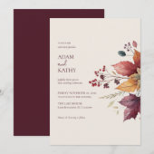 Elegant Maple Leaf Fall Wedding Invitation 招待状 (正面/裏面)