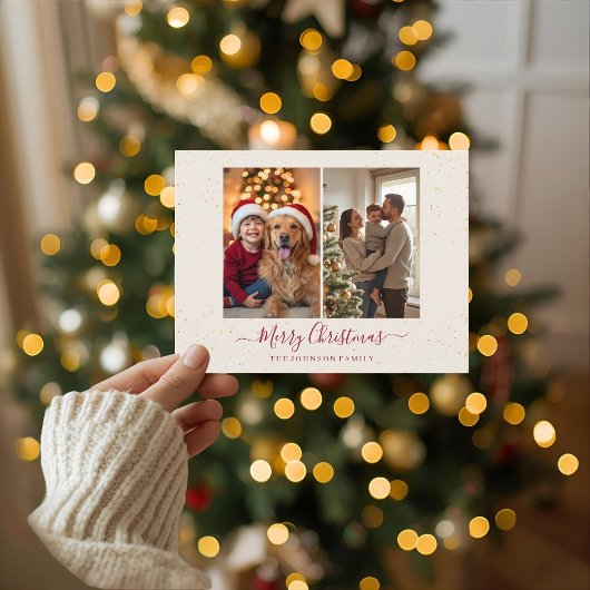 Elegant Marble 2 Photo Christmas Card シーズンポストカード