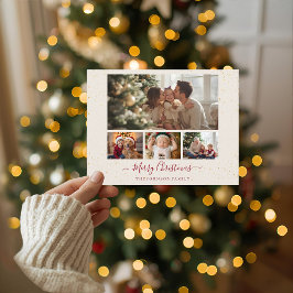 Elegant Marble 4 Photo Christmas Card シーズンポストカード