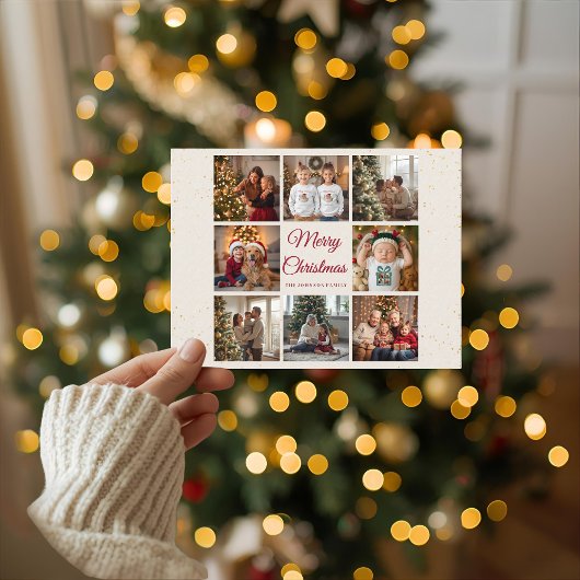 Elegant Marble 8 Photo Christmas Card シーズンポストカード