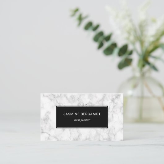 Elegant Marble Black and White Event Planner 名刺 (スタンド正面)