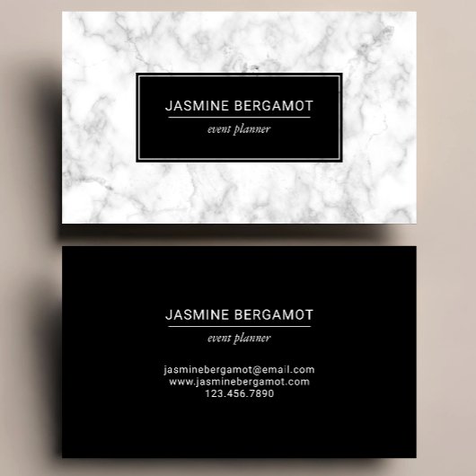 Elegant Marble Black and White Event Planner 名刺