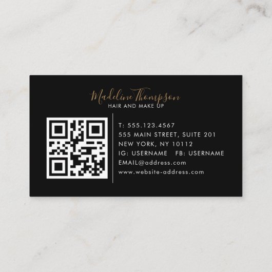 Elegant Marble Black Gold Photo QR Code Monogram 名刺 (裏面)