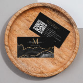 Elegant Marble Black Gold Photo QR Code Monogram 名刺