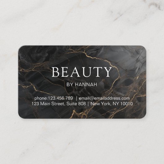Elegant Marble Black-Gold Salon 予約カード (正面)