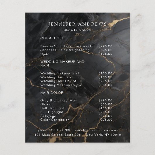 Elegant Marble Black-Gold Salon Pricelist チラシ (正面)