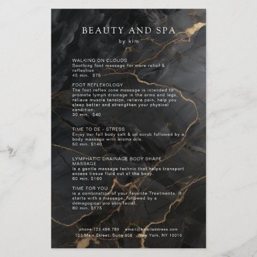 Elegant Marble Black-Gold Salon QR Code Pricelist チラシ (正面)