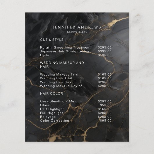 Elegant Marble Black-Gold Salon Qr Code Pricelist チラシ (正面)