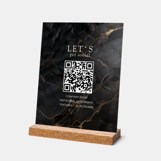 Elegant Marble-Black-Gold Salon Social Media  アクリルサイン (傾斜)
