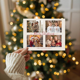 Elegant Marble Four Photo Christmas Card シーズンポストカード