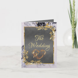 Elegant Marble, Grey, Gold Frame, Gold Heart 案内状