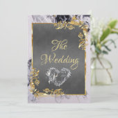 Elegant Marble, Grey, Gold Frame, Silver Heart 招待状 (スタンド正面)