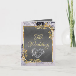 Elegant Marble, Grey, Gold Frame, Silver Heart 案内状