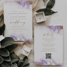 Elegant Marble Lavender Gold QR Code Wedding