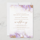 Elegant Marble Lavender Gold QR Code Wedding 招待状 (正面)