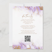 Elegant Marble Lavender Gold QR Code Wedding 招待状 (裏面)