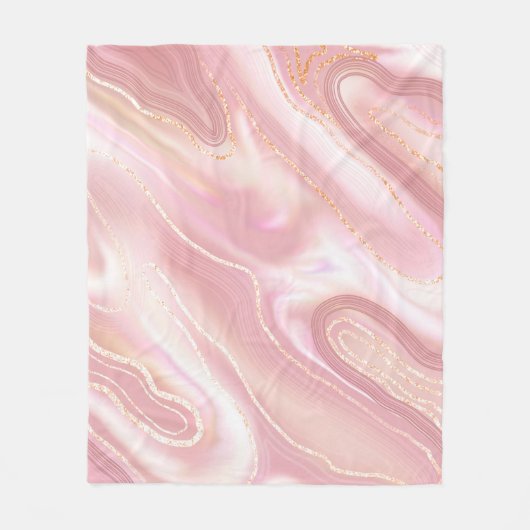 Elegant marble texture. Rose gold liquid shiny tex フリースブランケット (正面)