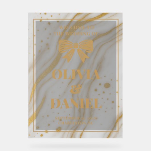 Elegant Marble Texture Welcome with Gold アクリルサイン (正面)