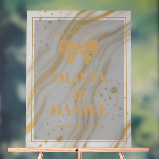 Elegant Marble Texture Welcome with Gold アクリルサイン (ニュートラル)