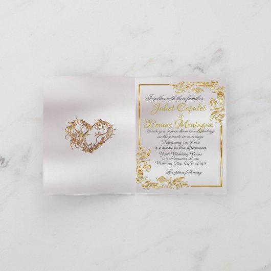 Elegant Marble, White, Gold Frame, Gold Heart 案内状 (内部)