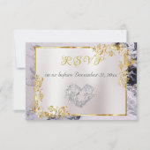 Elegant Marble, White, Gold Frame, Silver Heart  出欠カード (正面)