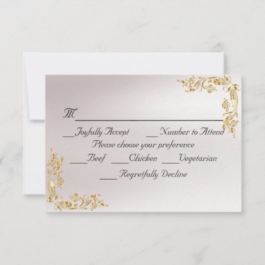 Elegant Marble, White, Gold Frame, Silver Heart 出欠カード (裏面)