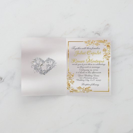 Elegant Marble, White, Gold Frame, Silver Heart 案内状 (内部)