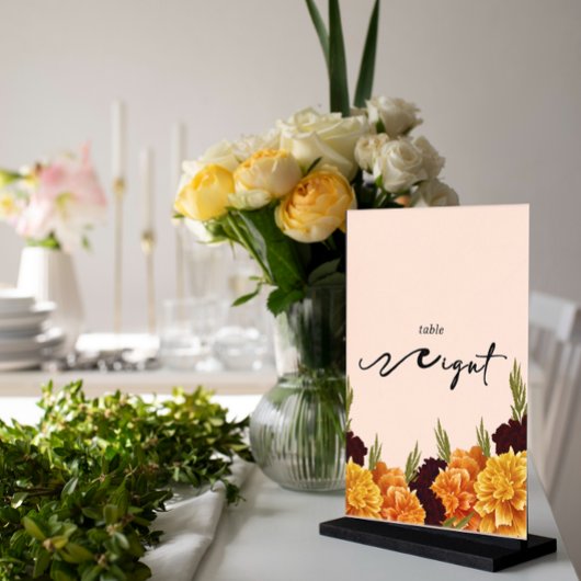 Elegant "MARIGOLD" Floral Acrylic Table Number アクリル招待状