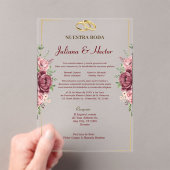 Elegant Maroon and Gold Floral Wedding アクリル招待状 (インサイチュ (ポータブル))