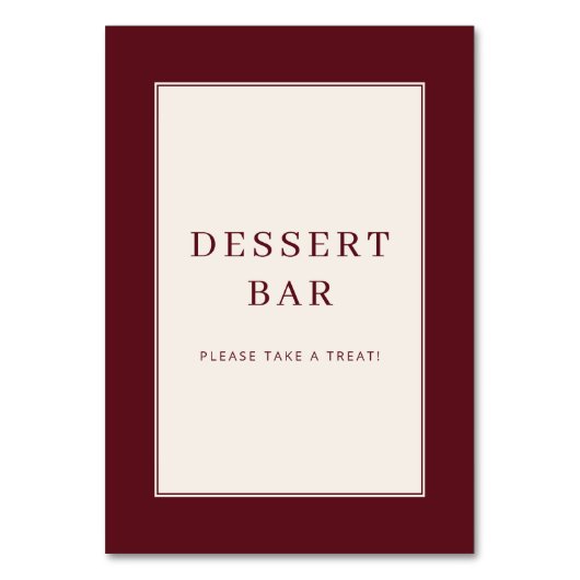 Elegant Maroon Dessert Bar Sign テーブルナンバー (正面)