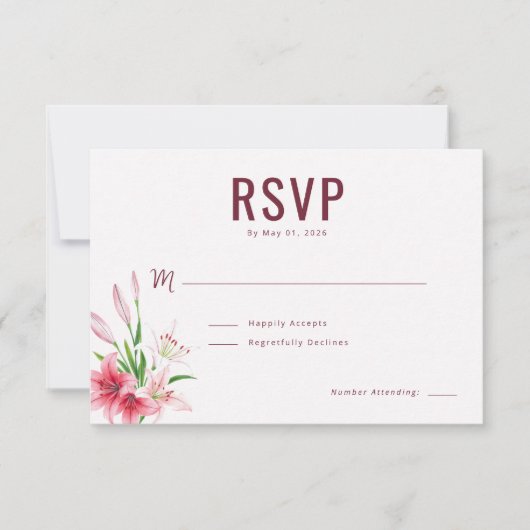 Elegant Maroon Floral RSVP (正面)