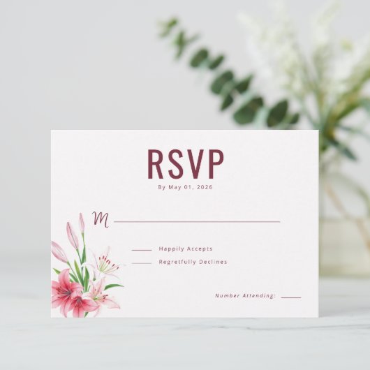 Elegant Maroon Floral RSVP (スタンド正面)