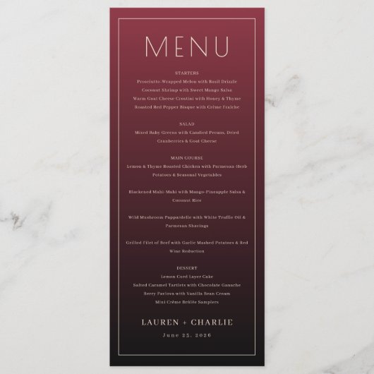 Elegant Maroon Formal Menu メニュー (正面)