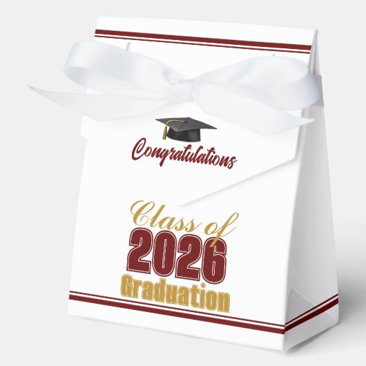 Elegant Maroon Gold Class of 2026 Graduation フェイバーボックス (正面)