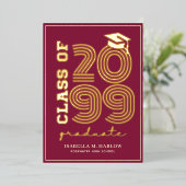 Elegant Maroon Gold Graduation YY Announcement 箔招待状 (立ち正面)