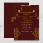 Elegant Maroon & Gold Wedding Invitation 招待状 (正面/裏面)