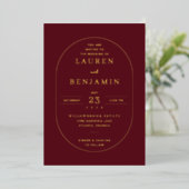 Elegant Maroon Gold Wedding Invitation 箔招待状 (立ち正面)