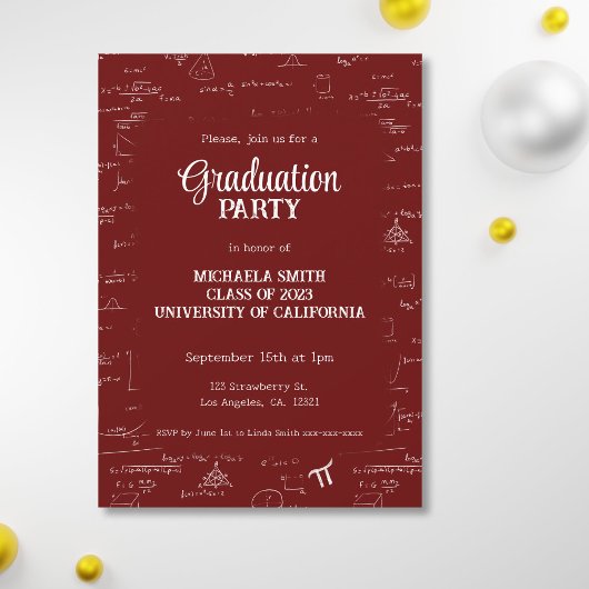 Elegant Maroon Hand-Lettering Math Graduation 招待状