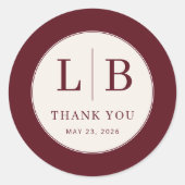 Elegant Maroon Initials ラウンドシール (正面)