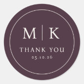 Elegant Maroon Initials Thank You ラウンドシール (正面)