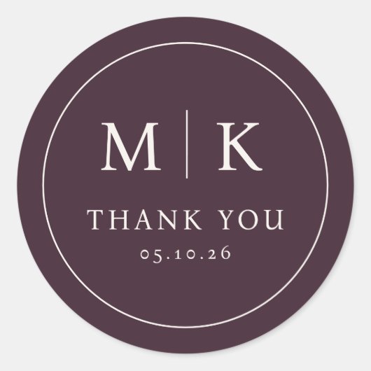 Elegant Maroon Initials Thank You ラウンドシール (正面)