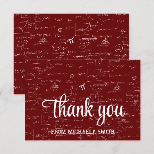Elegant Maroon Mathematics Formulas Graduation サンキューカード (正面/裏面)
