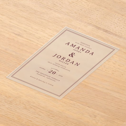 Elegant Maroon Minimalist Wedding Invitation アクリル招待状 (レイダウン)