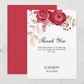 Elegant Maroon Rose Floral Greenery Birthday サンキューカード (正面/裏面)