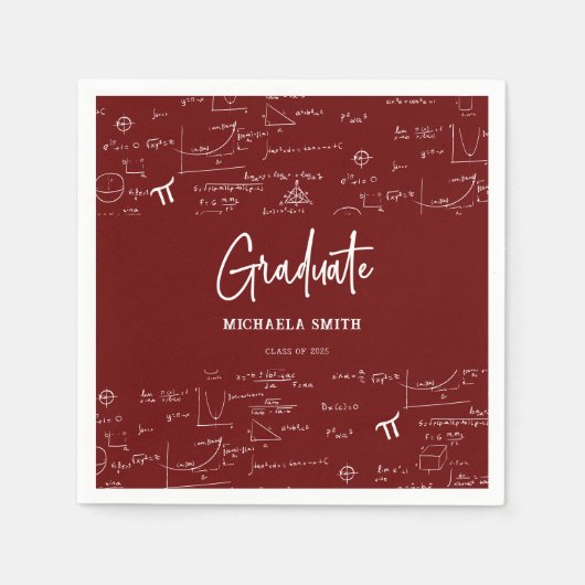 Elegant Maroon Script Math Graduate Napkins スタンダードカクテルナプキン (正面)