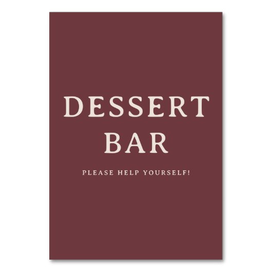 Elegant Maroon Serif Dessert Bar Sign テーブルナンバー (正面)