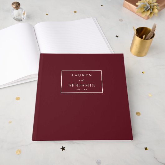 Elegant Maroon Star Accents ゲストブック (正面見開き)