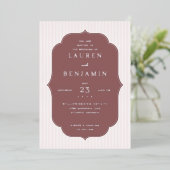 Elegant Maroon Striped Wedding Invitation 箔招待状 (立ち正面)